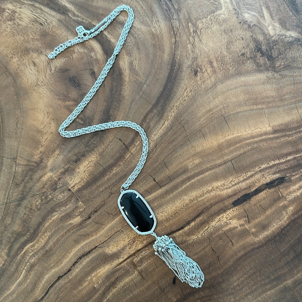 Kendra Scott Rayne Long Necklace Tassel Silver and Black